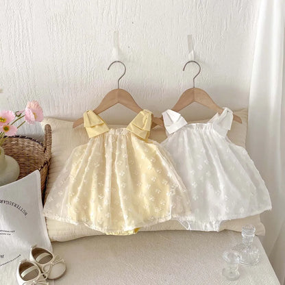 Sweet Floral Swiss Dot Baby Girl Dress - Korean Style Summer Princess Romper (0-24M)