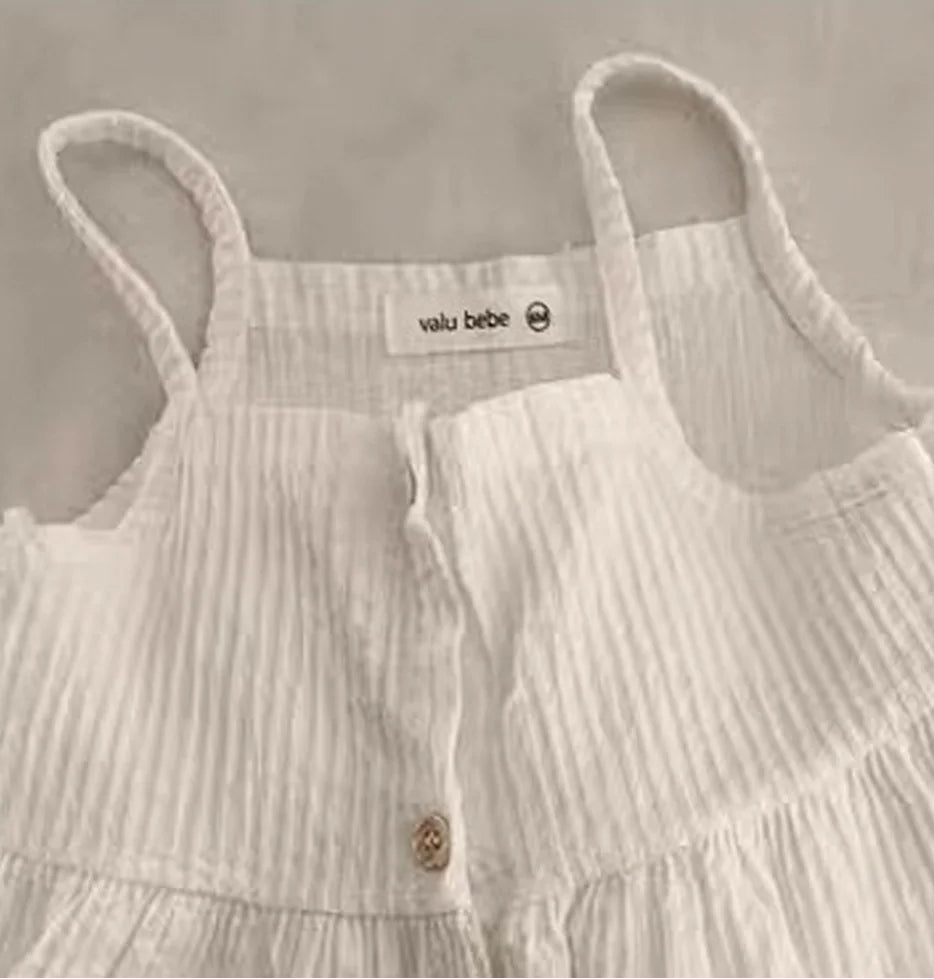 Baby Girls Muslin Cotton Summer Dress - Sleeveless Button-Front Boho Eyelet Sun Dress (3M-24M)