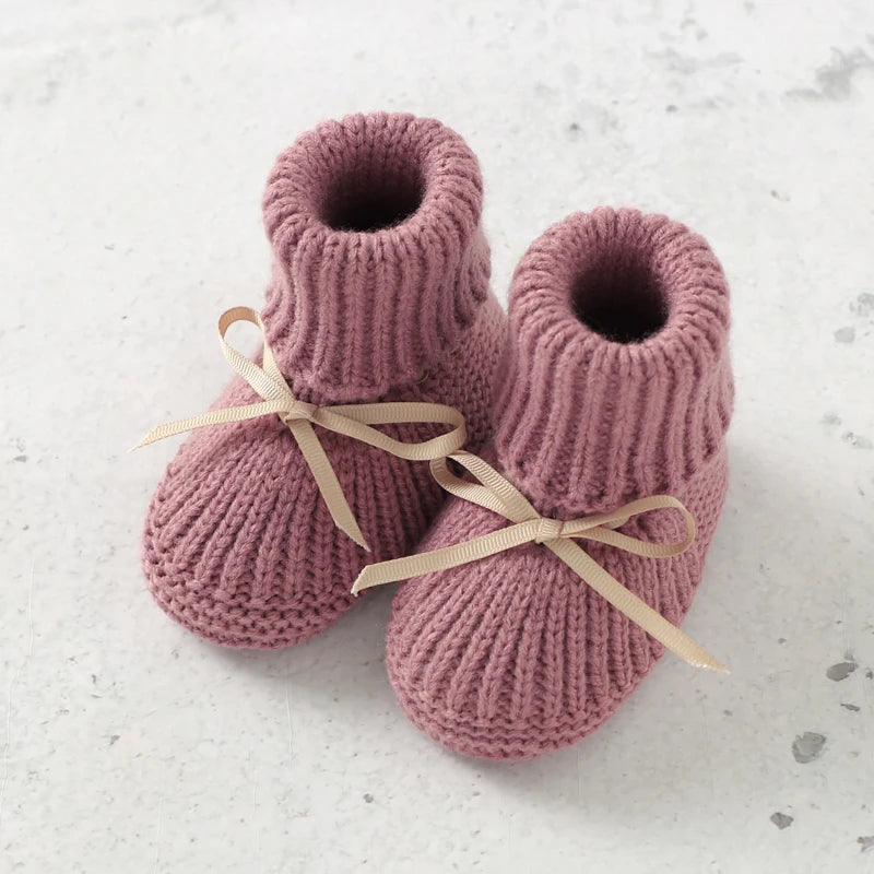 Ribbon-Tie Knit Baby Booties (0-18M)