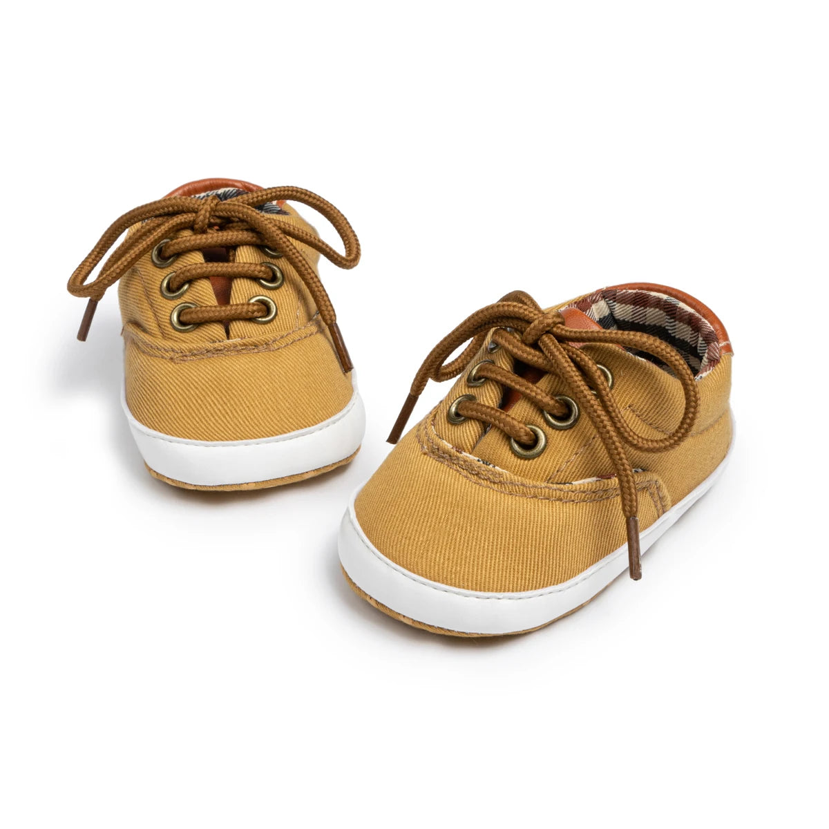 Baby Boy Canvas Shoes Soft Sole Non-Slip First Walkers Infant & Toddler Pre-Walker Sneakers Plaid Lining Lace-Up (0-18M)