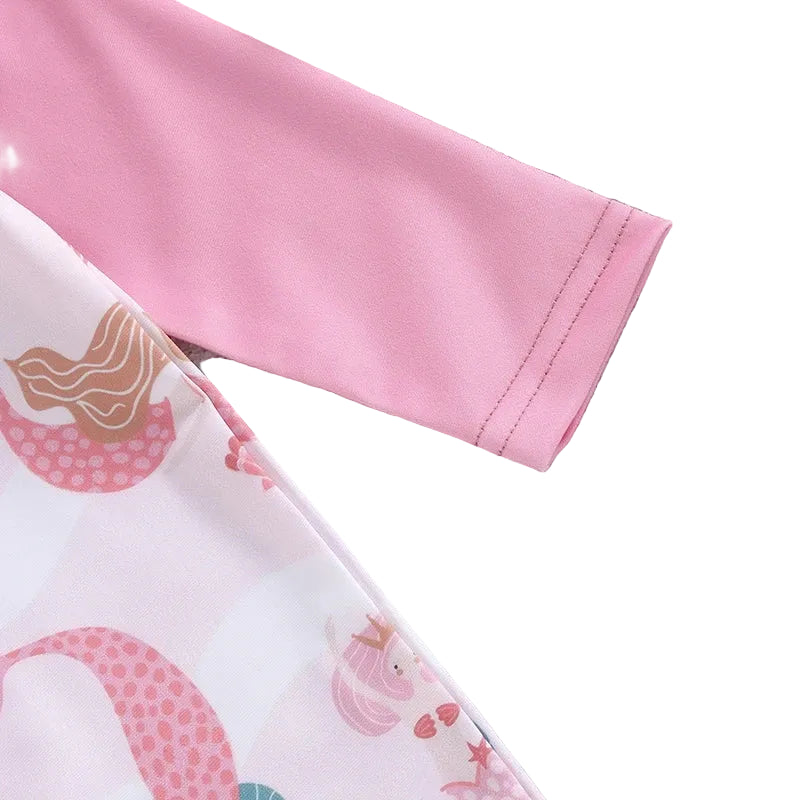 Mermaid Rash Guard & Sun Hat Set | Long Sleeve Swimsuit Pink (3M-3T)