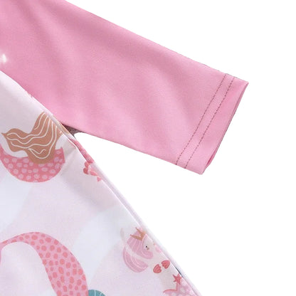 Mermaid Rash Guard & Sun Hat Set | Long Sleeve Swimsuit Pink (3M-3T)