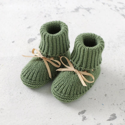 Ribbon-Tie Knit Baby Booties (0-18M)