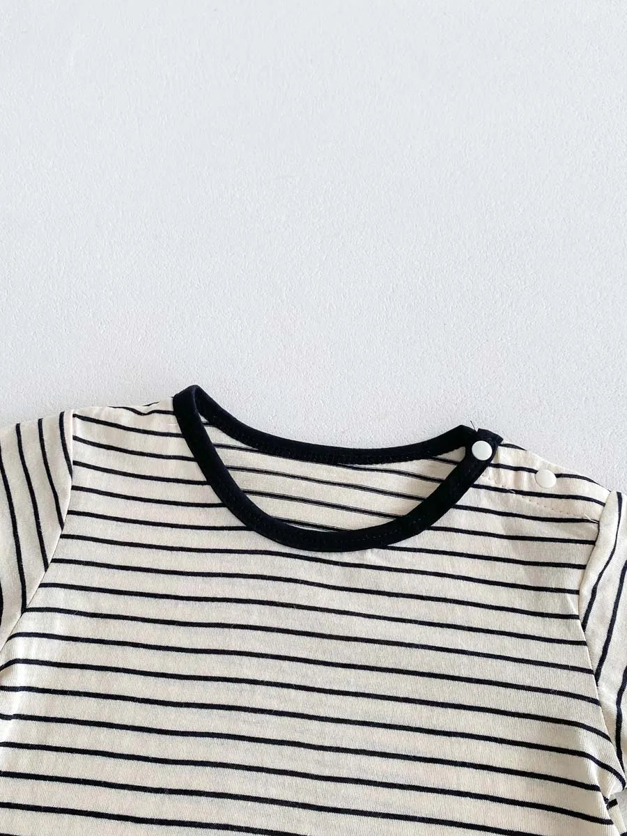 2-Piece Baby Boy Summer Set - Striped Short Sleeve Top & Cotton Blend Overall Jumpsuit (0-24M)