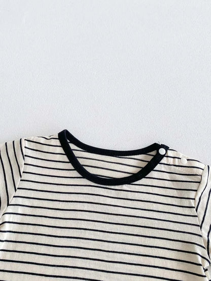 2-Piece Baby Boy Summer Set - Striped Short Sleeve Top & Cotton Blend Overall Jumpsuit (0-24M)