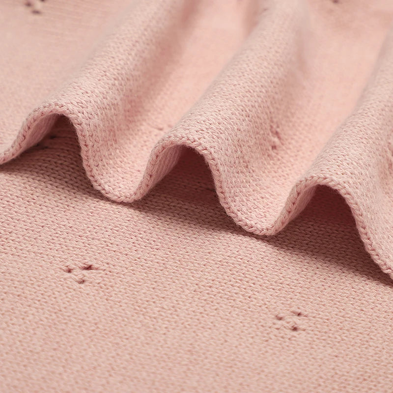 100% Cotton Knitted Baby Blanket - Soft Pointelle Cellular Receiving Blanket
