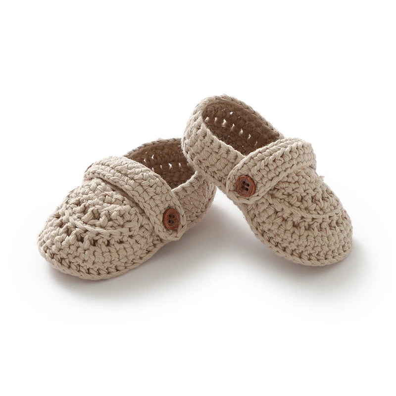 Heirloom Button Strap Knit Baby Booties (0-18M)