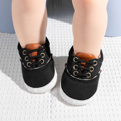Baby Boy Canvas Shoes Soft Sole Non-Slip First Walkers Infant & Toddler Pre-Walker Sneakers Plaid Lining Lace-Up (0-18M)