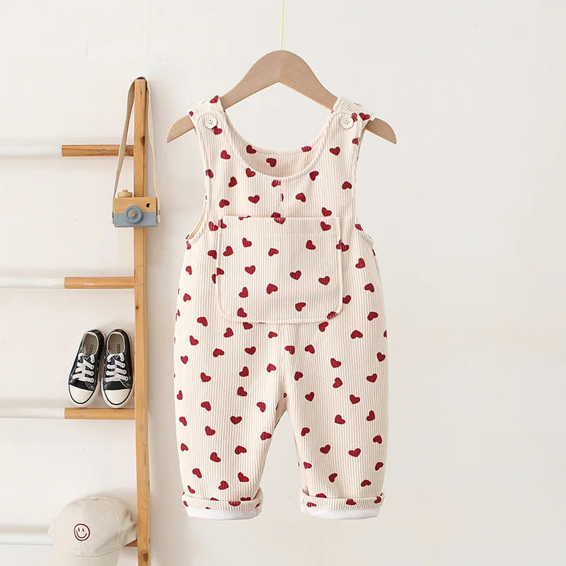 Toddler Corduroy Overalls – Heart Embroidery & Print Bib Pants (9M-4T)