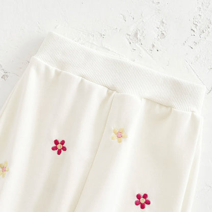Baby Girls Floral Embroidered Outfit - Cotton Sweatshirt & Pants Set (6M-3T)