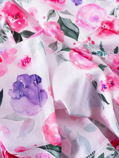 Girls Floral Summer Dress with Ruffled Sleeves & Smocked Waist (2T-6T)