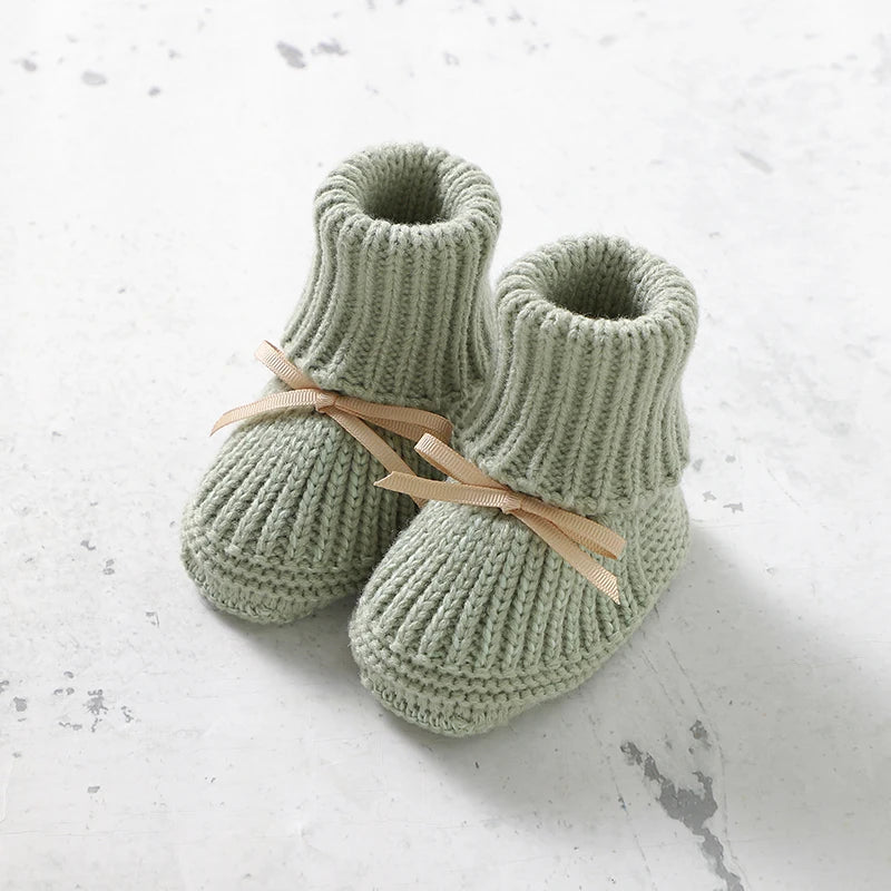 Ribbon-Tie Knit Baby Booties (0-18M)