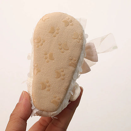Baby Girl Princess Floral First Walker Shoes - Soft Sole Infant Crib Flats with Bow & Petal Detail, (3-12M)