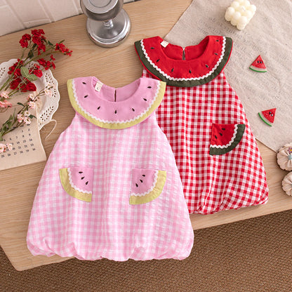 Baby & Toddler Girls Watermelon Gingham Bubble Dress - Cotton Blend Summer Outfit (9M-3T)