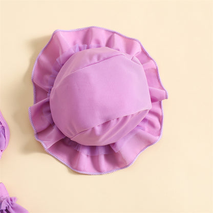 3-Piece Infant Baby Girl Summer Swimsuit Set - Ruffle Halter Bikini Top, Tutu Shorts & Sun Hat (0-24M)