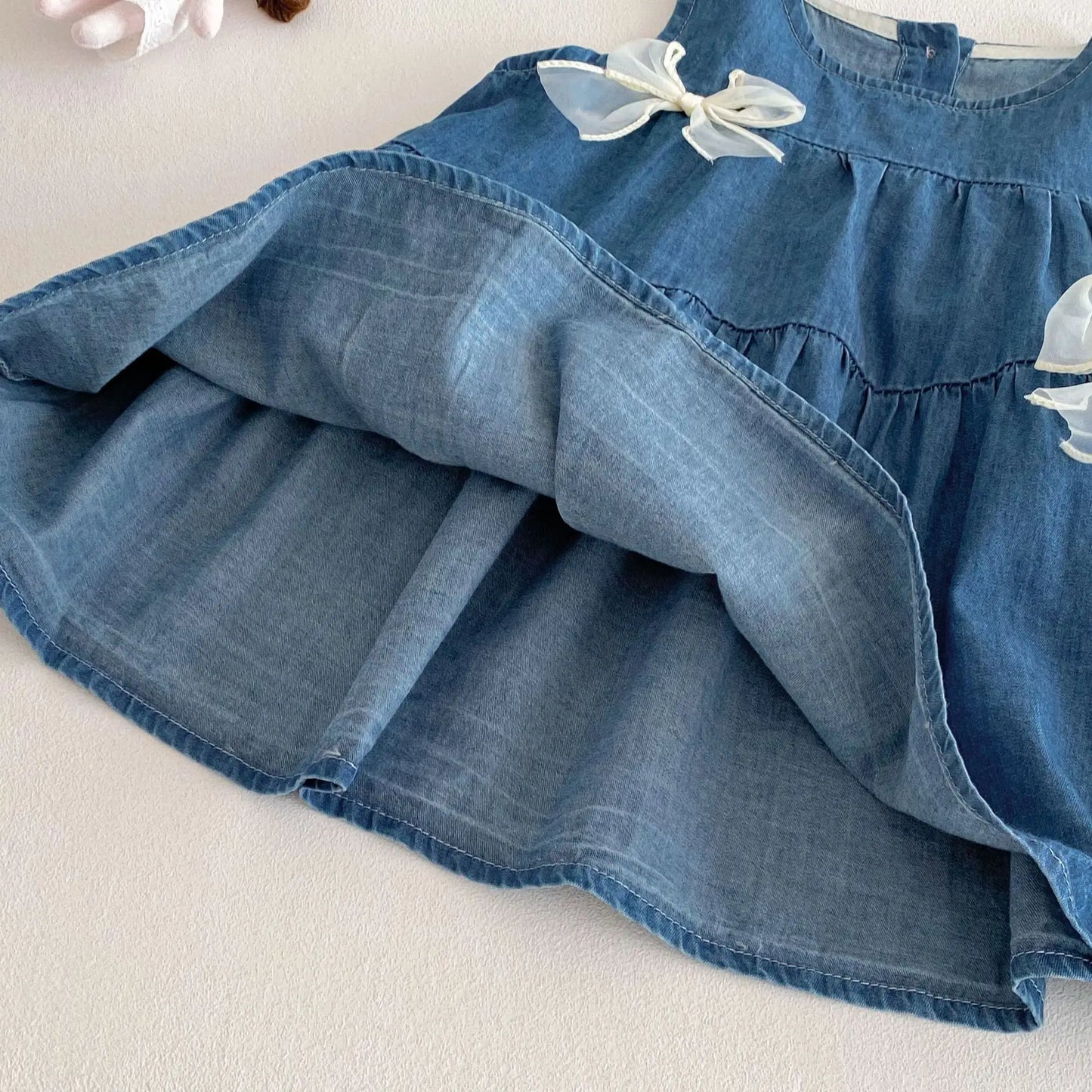 Toddler & Baby Girls Sleeveless Blue Denim Dress - 100% Cotton A-Line Summer Tiered Dress with Bows(6M-5T)