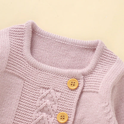 Baby Cable Knit 2-Piece Set – Asymmetric Cardigan & Footed Pants (0-9M)