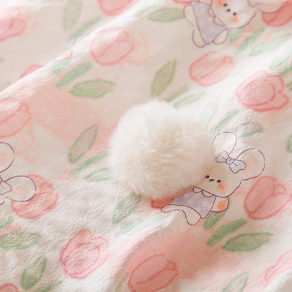 Baby Girl Easter Dress with Bunny Ears & Tail - Cotton Tulip Print Summer Sun Dress (9M-3T)
