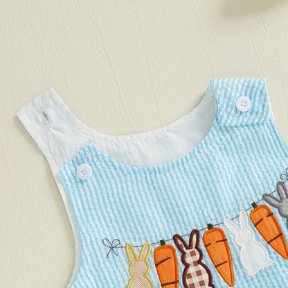 Baby & Toddler Easter Bunny Seersucker Romper - Sleeveless Carrot Embroidered Jumpsuit (3M-3T)