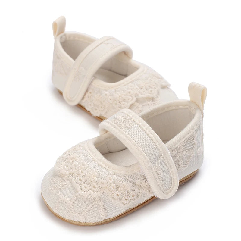 Infant Girls White Lace Easter Mary Janes - Soft Sole First Walkers for Baptism & Spring Weddings (0-18M)