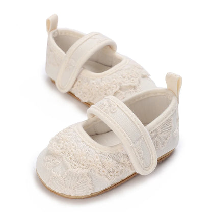 Infant Girls White Lace Easter Mary Janes - Soft Sole First Walkers for Baptism & Spring Weddings (0-18M)