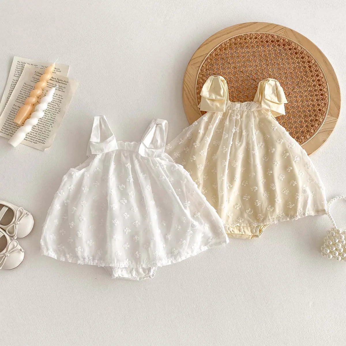 Sweet Floral Swiss Dot Baby Girl Dress - Korean Style Summer Princess Romper (0-24M)