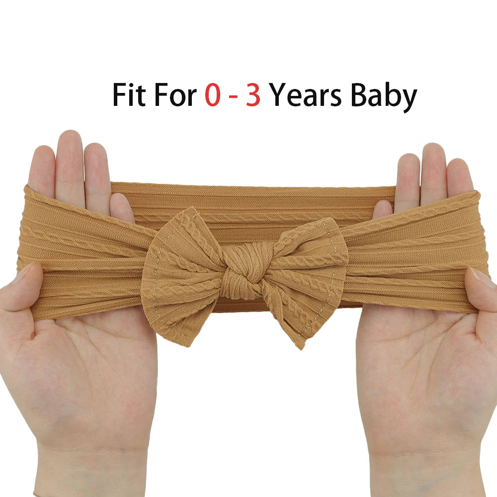 3-Pack Baby Nylon Headbands - Soft Cable Knit Stretchy Bows for Infants & Toddlers (0-3T)