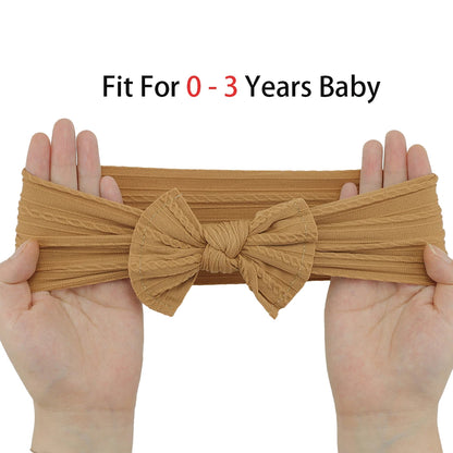 3-Pack Baby Nylon Headbands - Soft Cable Knit Stretchy Bows for Infants & Toddlers (0-3T)