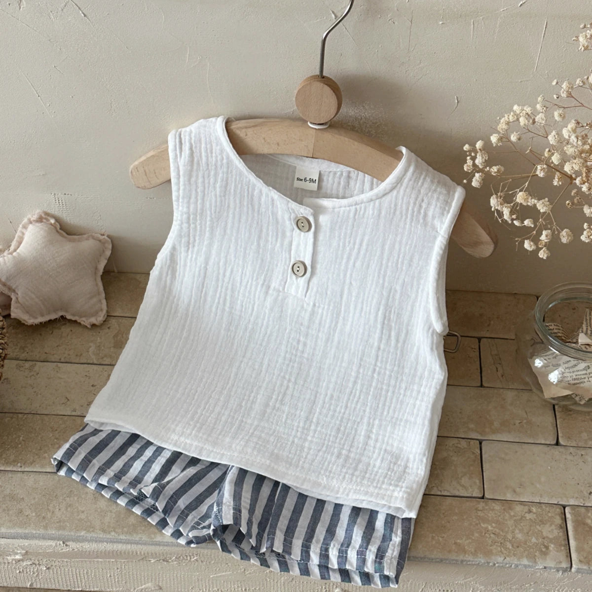 Baby Boy Summer Tank Top & Shorts Set - Soft Crinkle Gauze 2-Piece Outfit (0-3T)