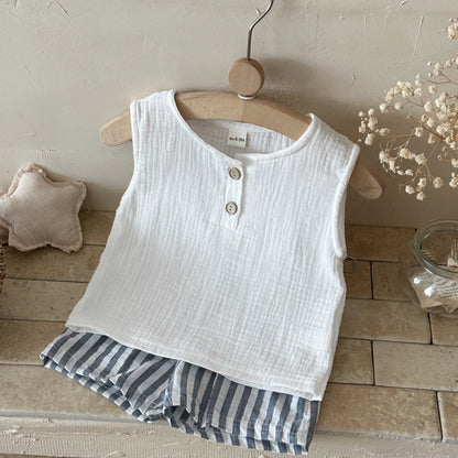 Baby Boy Summer Tank Top & Shorts Set - Soft Crinkle Gauze 2-Piece Outfit (0-3T)