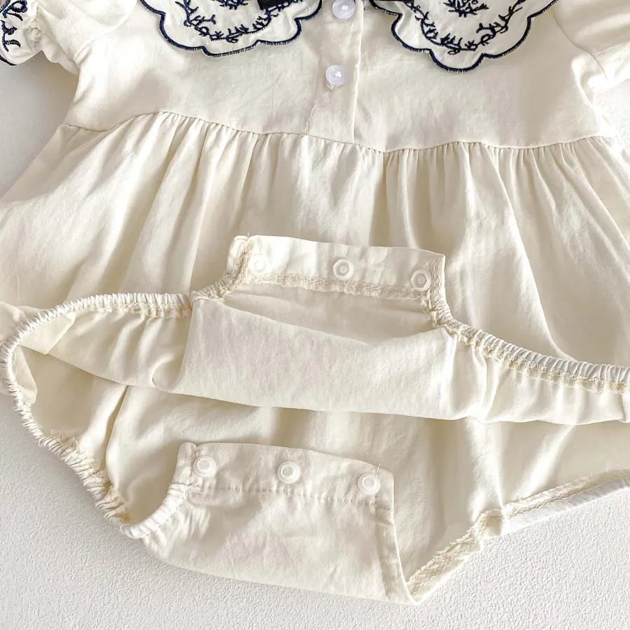 Baby Girl Embroidered Cotton Vintage-Style Summer Bubble Romper (3-24 Months)