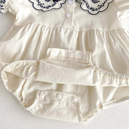 Baby Girl Embroidered Cotton Vintage-Style Summer Bubble Romper (3-24 Months)