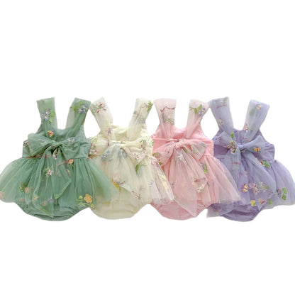 Baby Girl Fairy Tulle Tutu Romper Dress with Floral Embroidery