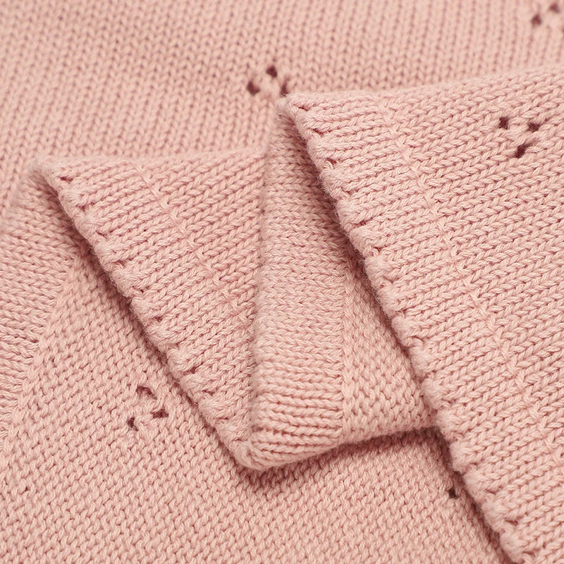 100% Cotton Knitted Baby Blanket - Soft Pointelle Cellular Receiving Blanket