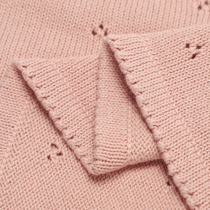 100% Cotton Knitted Baby Blanket - Soft Pointelle Cellular Receiving Blanket