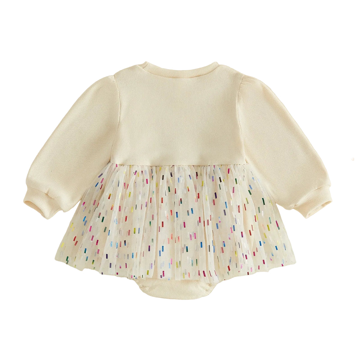 Baby Girl 1st Birthday Cupcake Embroidered Tutu Romper Dress - Long Sleeve Confetti Tulle Bodysuit (6-18M)