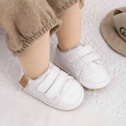 Infant White Fleece-Lined Soft Sole Sneakers - First Walkers (0-18M)