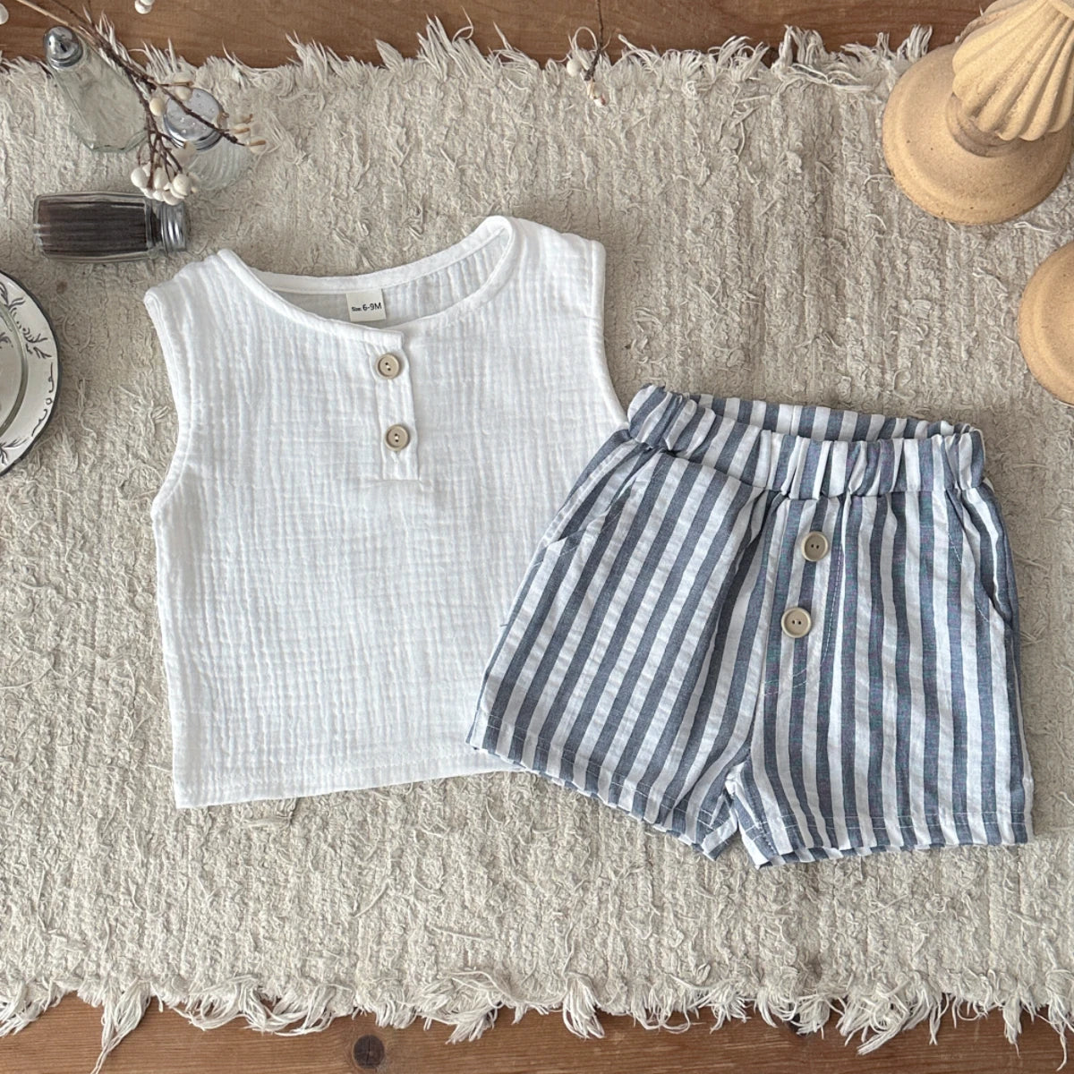 Baby Boy Summer Tank Top & Shorts Set - Soft Crinkle Gauze 2-Piece Outfit (0-3T)