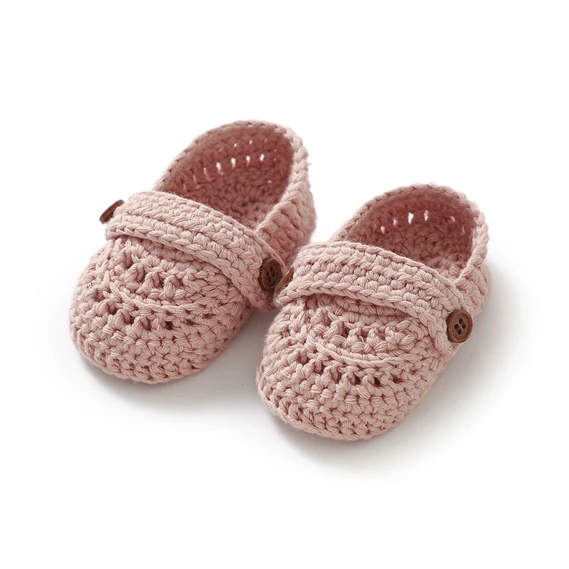 Heirloom Button Strap Knit Baby Booties (0-18M)
