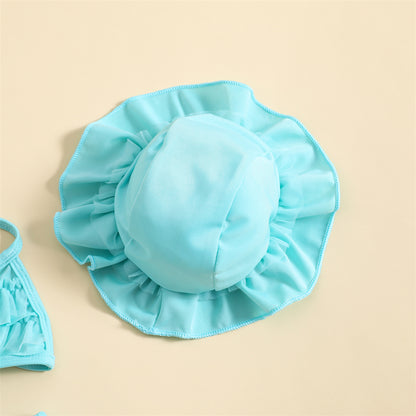 3-Piece Infant Baby Girl Summer Swimsuit Set - Ruffle Halter Bikini Top, Tutu Shorts & Sun Hat (0-24M)