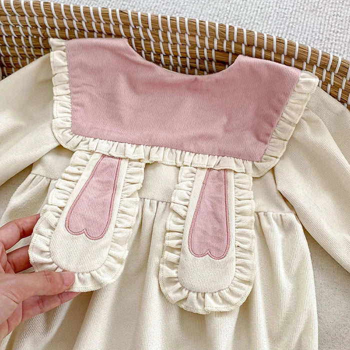 Baby Girl Bunny Ear Easter Bodysuit - Long Sleeve Cotton Jumpsuit (3-24M)