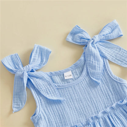 Toddler & Baby Girl Tiered Cotton Summer Dress - Sleeveless Bow Strap Sun Dress (6M-4T)