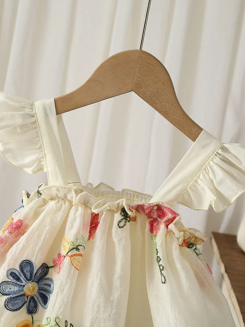 Baby Girl Floral Embroidery Summer Romper Dress - Sleeveless Cotton Bodysuit (3-24M)