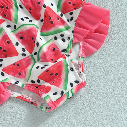 Baby Girl 3-Piece Ruffle Bikini Set, Watermelon & Mermaid Swimsuit with Cap (6M-4T)