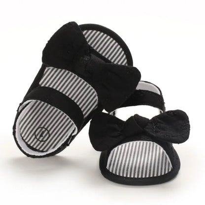 Baby Girl Soft Sole Bow Sandals - Eyelet Lace Floral Infant Shoes (0-18M)