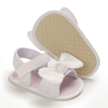 Baby Girl Soft Sole Bow Sandals - Eyelet Lace Floral Infant Shoes (0-18M)