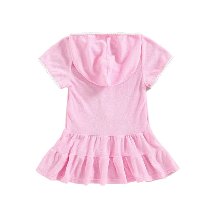 Girls Terry Bathing Suit Coverup - Hooded Zip Up Cotton Beach Dress (Size 2T-12)