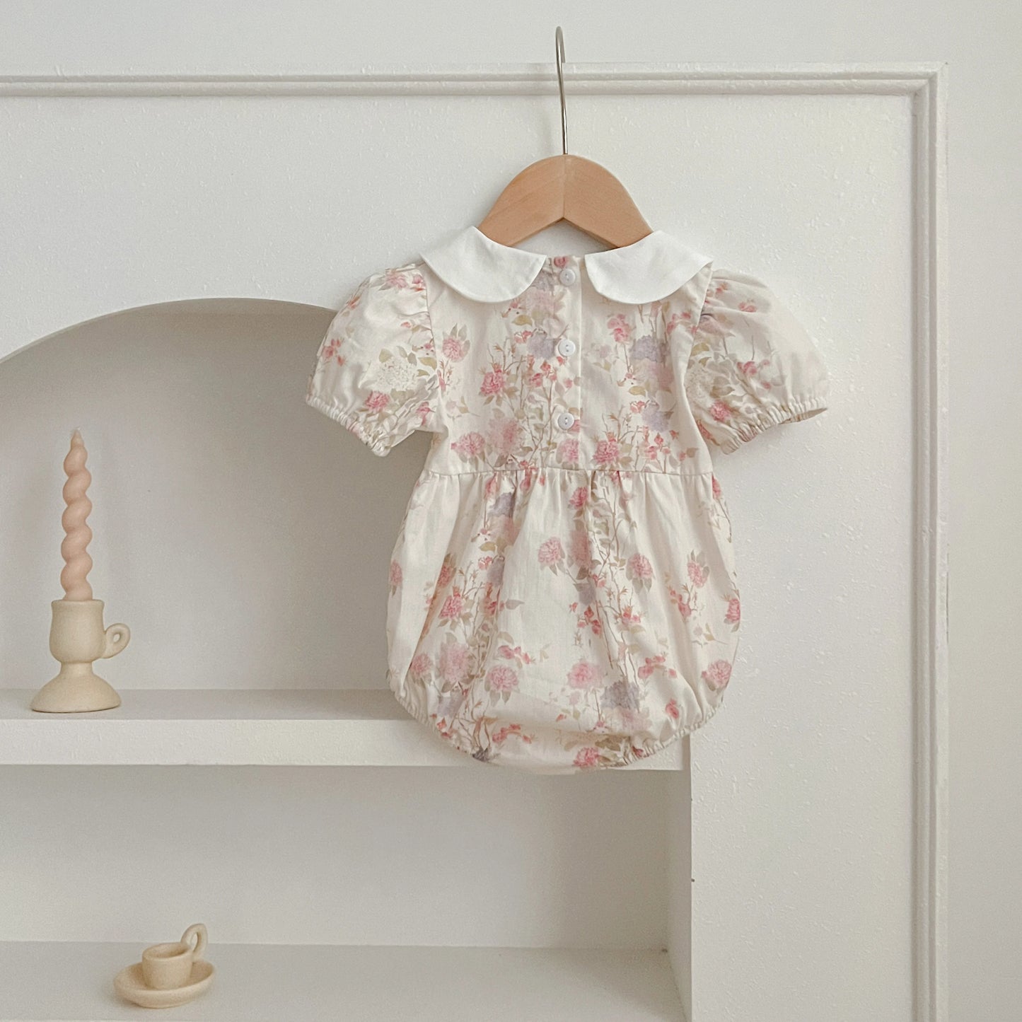 Pink Floral Smocked Sister Matching Outfits - Puff Sleeve Cotton Romper & Princess Dress (3M-6T)