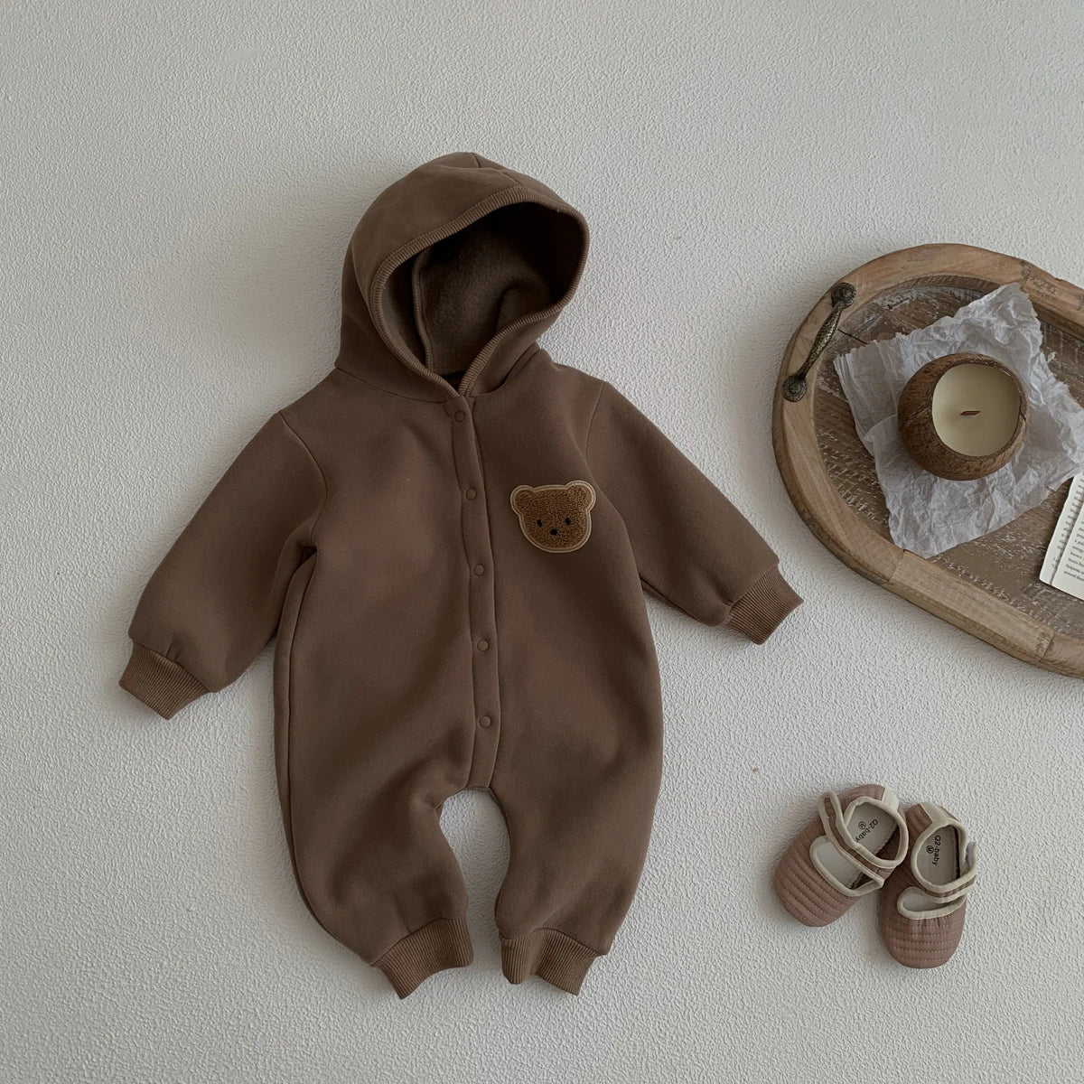 Cozy Bear Hooded Romper – Warm Cotton Blend Jumpsuit (0-18M)