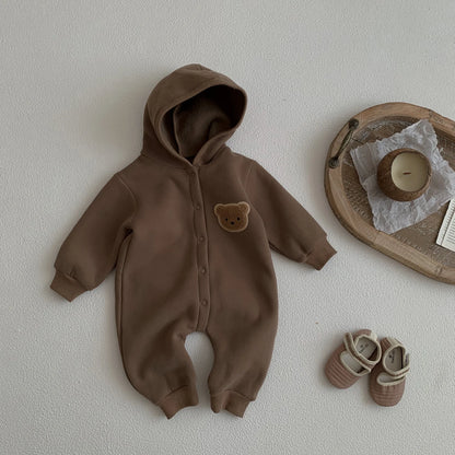 Cozy Bear Hooded Romper – Warm Cotton Blend Jumpsuit (0-18M)